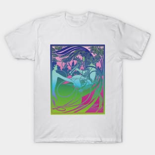 Flute Lady (green on pink) T-Shirt